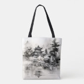 Aziatische Huis Inkt Schilderen Tote Bag (Achterkant)