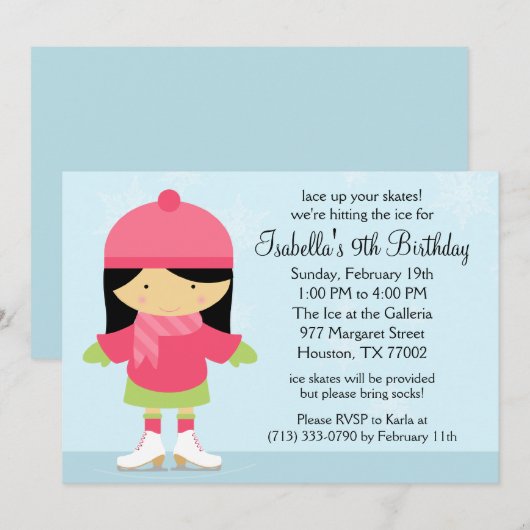 Aziatische ijsschaatsfeest kaart (Voorkant / Achterkant)