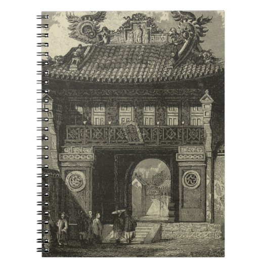 Aziatische imperiale tempel in zwart-wit notitieboek (Voorkant)