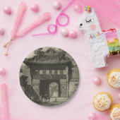 Aziatische imperiale tempel in zwart-wit papieren bordje (Feest)