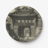 Aziatische imperiale tempel in zwart-wit papieren bordje (Voorkant)