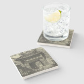 Aziatische imperiale tempel in zwart-wit stenen onderzetter (Zijkant)