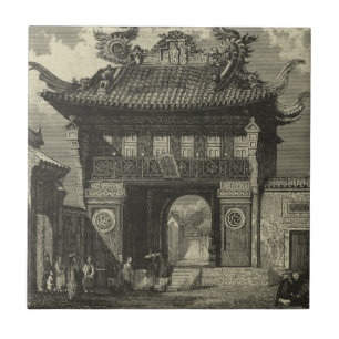 Aziatische imperiale tempel in zwart-wit tegeltje