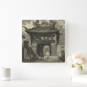 Aziatische imperiale tempel in zwart-wit vierkante klok (Huis)