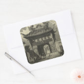 Aziatische imperiale tempel in zwart-wit vierkante sticker (Envelop)