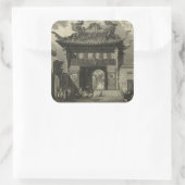 Aziatische imperiale tempel in zwart-wit vierkante sticker (Tas)