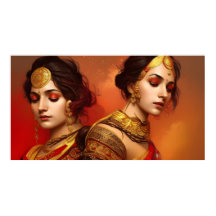 Aziatische Indiase vrouwen 2 kleurrijke rode goude