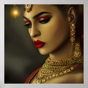 Aziatische Indische mooie vrouw Exotic Red Jewel g Poster