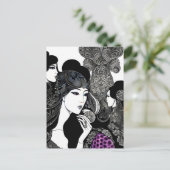 Aziatische inkt vrouw kunst, Postcrossing Briefkaart (Staand voorkant)