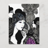 Aziatische inkt vrouw kunst, Postcrossing Briefkaart (Voorkant)