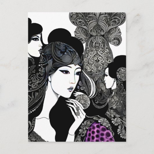 Aziatische inkt vrouw kunst, Postcrossing Briefkaart (Voorkant)