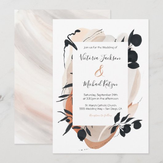 Aziatische Inkt & Waterverf Neutral Wedding Kaart (Voorkant / Achterkant)
