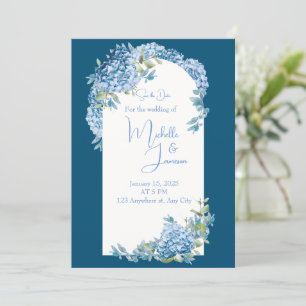 Aziatische Invloed Blauw Wit Bloemen Bruiloft Kaart