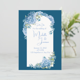 Aziatische Invloed Blauw Wit Bloemen Bruiloft Kaart