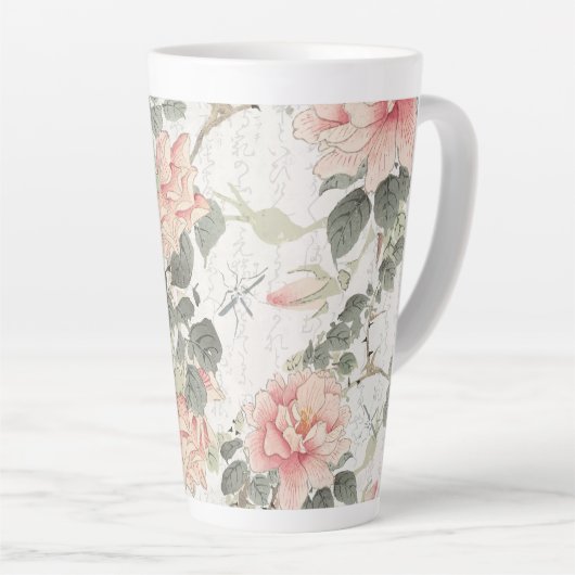 Aziatische Invloed Blush Pink Peony Bloemen Chinee Latte Mok (Rechterhoek)