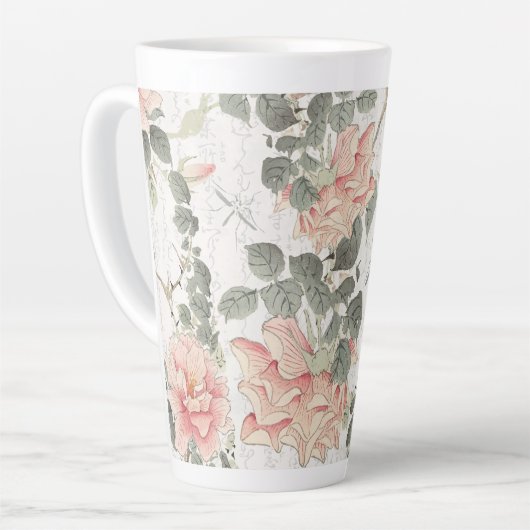 Aziatische Invloed Blush Pink Peony Bloemen Chinee Latte Mok (Linkerhoek)