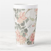 Aziatische Invloed Blush Pink Peony Bloemen Chinee Latte Mok (Voorkant)