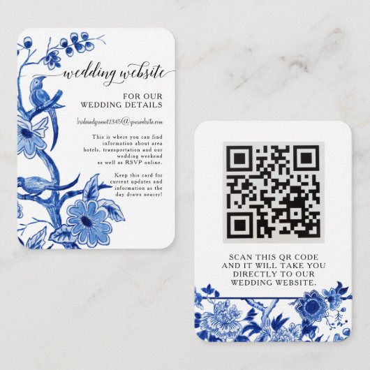 Aziatische Invloed Chinoiserie Blue White QR - Geg Informatiekaartje (Voorkant / Achterkant)