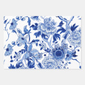 Aziatische Invloed Chinoiserie Marine Blauw Wit Bl Inpakpapier Vel (Voorkant)