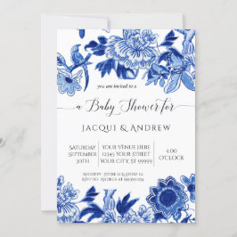 Aziatische Invloed Licht Blauw Bloemen Koppels Dou Kaart
