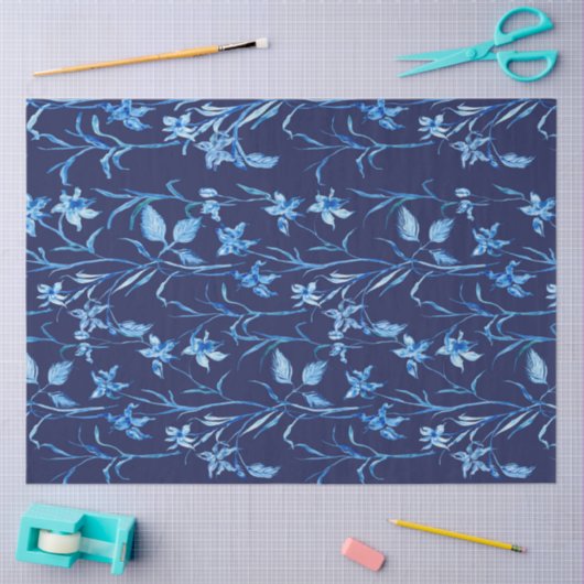 Aziatische invloedssfeer Blauwe Iris Floral Tissuepapier (Craft)