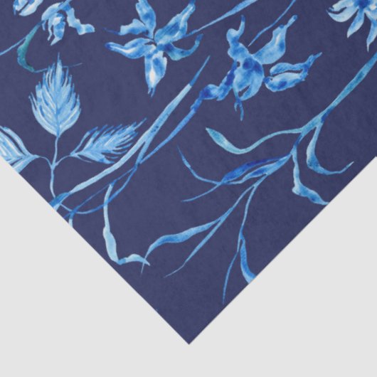 Aziatische invloedssfeer Blauwe Iris Floral Tissuepapier (Detail)
