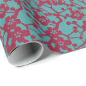 Aziatische Japanse rode & turquoise kersenbloesem Cadeaupapier (Rol Hoek)