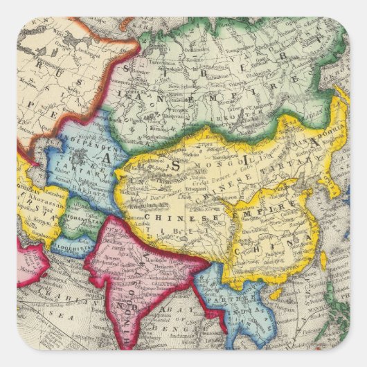 Aziatische kaart vierkante sticker (Voorkant)
