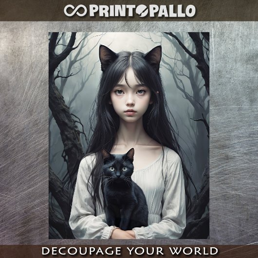 Aziatische kat Furry heks met zwarte kat Tissuepapier