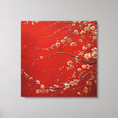 Aziatische kersenbloesem op levendige rode achterg canvas afdruk (Voorkant)