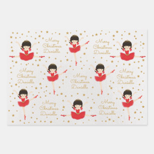 Aziatische kerstballerina personaliseren inpakpapier vel