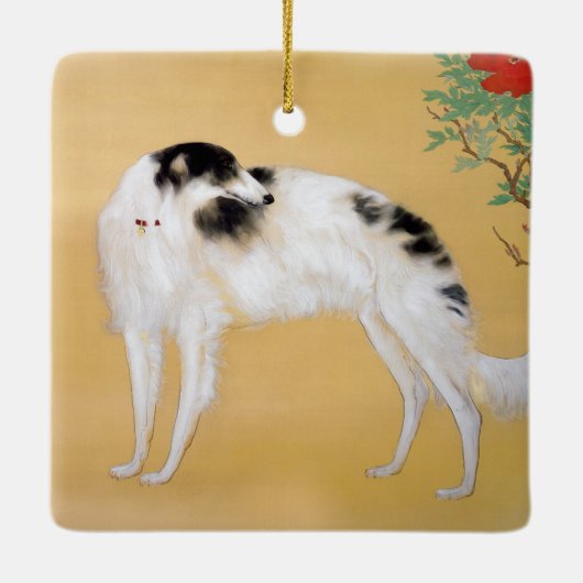 Aziatische kerstversiering Borzoi Keramisch Ornament (Achterkant)