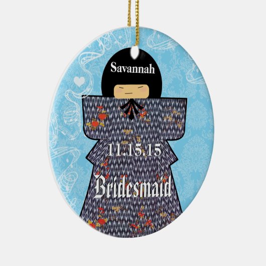 Aziatische Kimono Birdesmaid geeft roze veranderin Keramisch Ornament (Rechts)