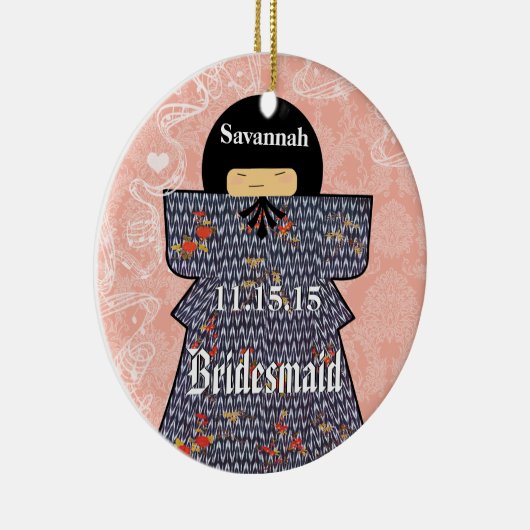 Aziatische Kimono Birdesmaid geeft roze veranderin Keramisch Ornament (Rechts)