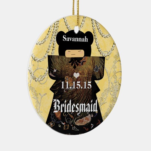 Aziatische Kimono Bruidsmeisje Cadeaus Koraal Kleu Keramisch Ornament (Rechts)