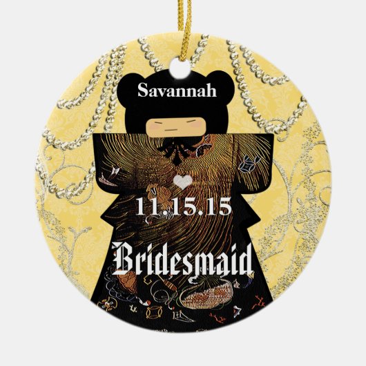 Aziatische Kimono Bruidsmeisje Cadeaus Koraal Kleu Keramisch Ornament (Voorkant)