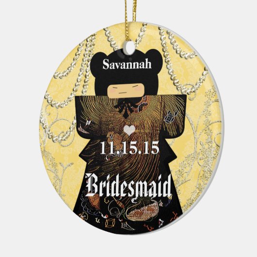 Aziatische Kimono Bruidsmeisje Cadeaus Koraal Kleu Keramisch Ornament (Links)