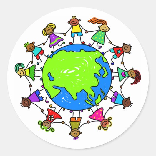 Aziatische Kinderen Ronde Sticker (Voorkant)