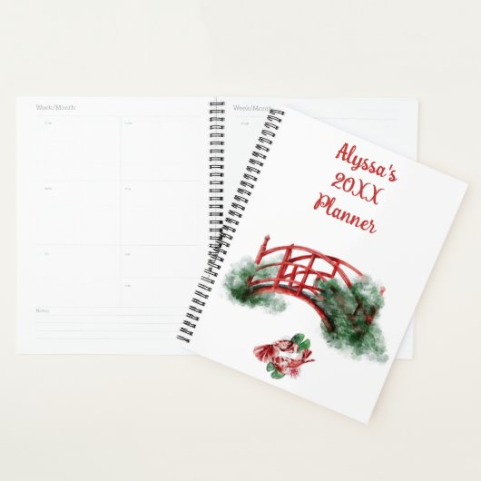 Aziatische Koi Monogrammed Naam Waterverf Japanse  Planner (Display)