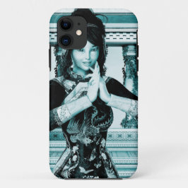 Aziatische koninklijke vrouw Blauw Portret Kunst Case-Mate iPhone Case