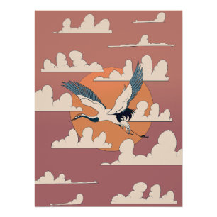 Aziatische kraanvogel in vlucht perfect poster