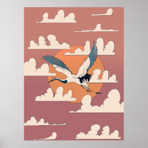 Aziatische kraanvogel in vlucht poster