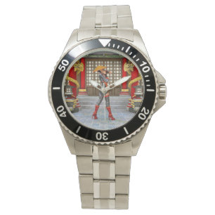 Aziatische krijgsmeisje-fantasie-samurai-kunstwerk horloge