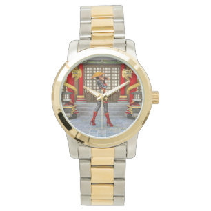 Aziatische krijgsmeisje-fantasie-samurai-kunstwerk horloge
