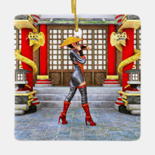 Aziatische krijgsmeisje-fantasie-samurai-kunstwerk keramisch ornament