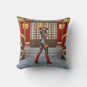 Aziatische krijgsmeisje-fantasie-samurai-kunstwerk kussen