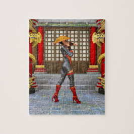 Aziatische krijgsmeisje-fantasie-samurai-kunstwerk legpuzzel