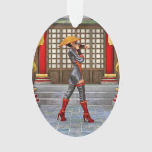 Aziatische krijgsmeisje-fantasie-samurai-kunstwerk ornament