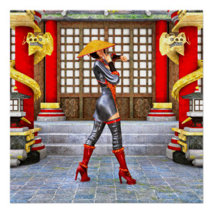 Aziatische krijgsmeisje-fantasie-samurai-kunstwerk perfect poster