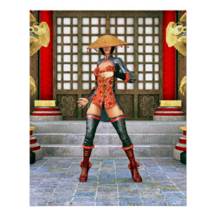 Aziatische krijgsmeisje-fantasie-samurai-kunstwerk perfect poster